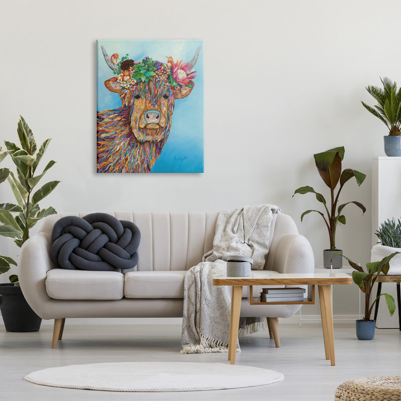 Couronne de fleurs de vache Bella par Lisa Morales - peinture à cadre flottant, H 40 po x l 30 po x P 1,5 po, Toile tendue