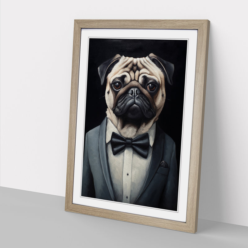 Pug Contemporary - Single Picture Frame Print on Wood, Oak Framed, 34cm H x 25cm W x 2cm D