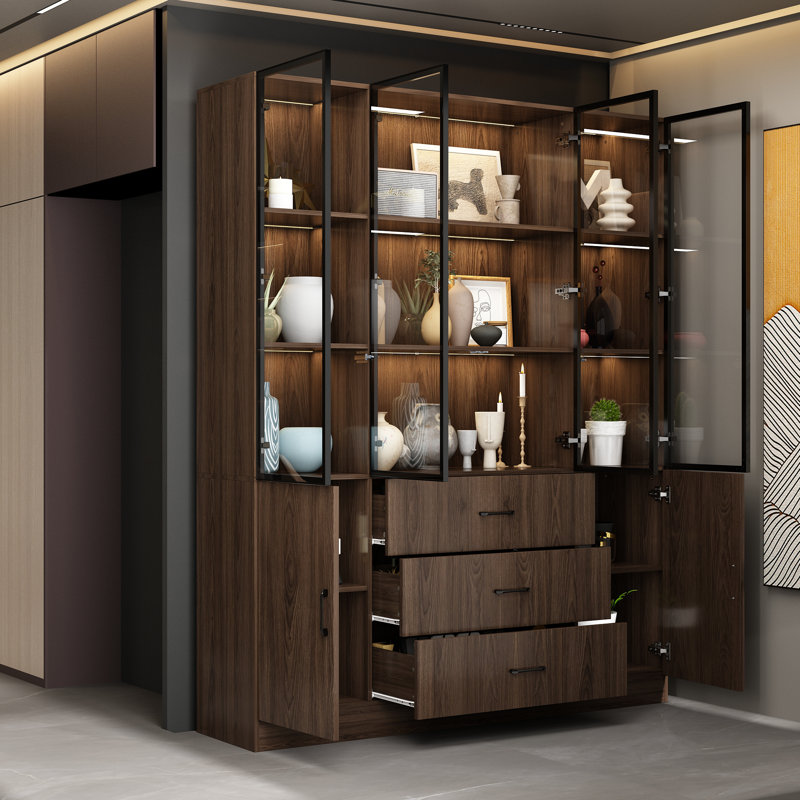 Vitrine 3 tiroirs H 78,7 po x l 63 po avec porte vitrée et lumières DEL