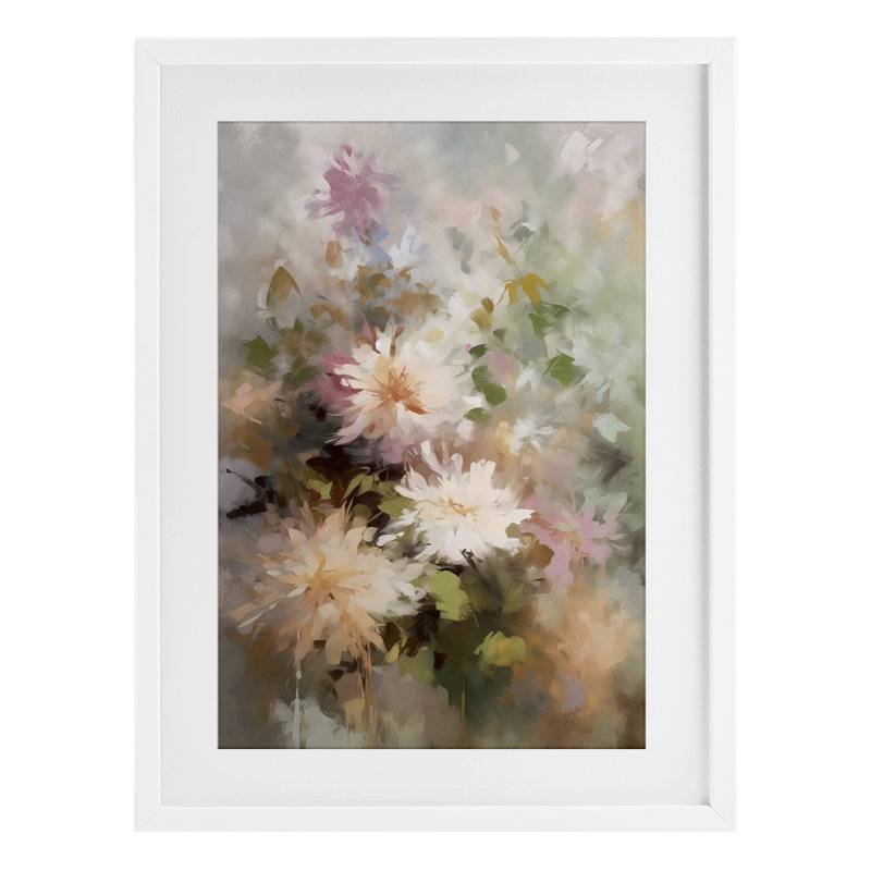 «Faded Pastel Dahlias», reproduction sous verre encadrée, design by Creative Studio, H 20 po x l 14 po, Cadre blanc côtier