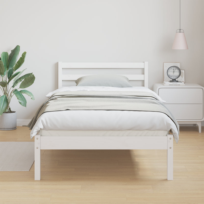 Bed Frame With Headboard Solid Wood Pine, 80 x 200cm, White