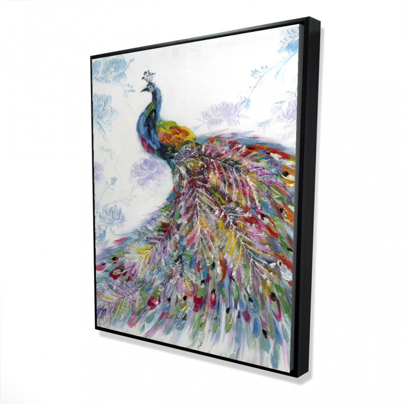 "Paon majestueux avec fleurs" sur toile