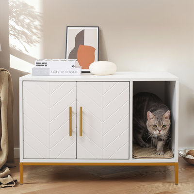 Modern Cat Litter Box Enclosure Furniture Hidden Litter Box With Scratch Pad