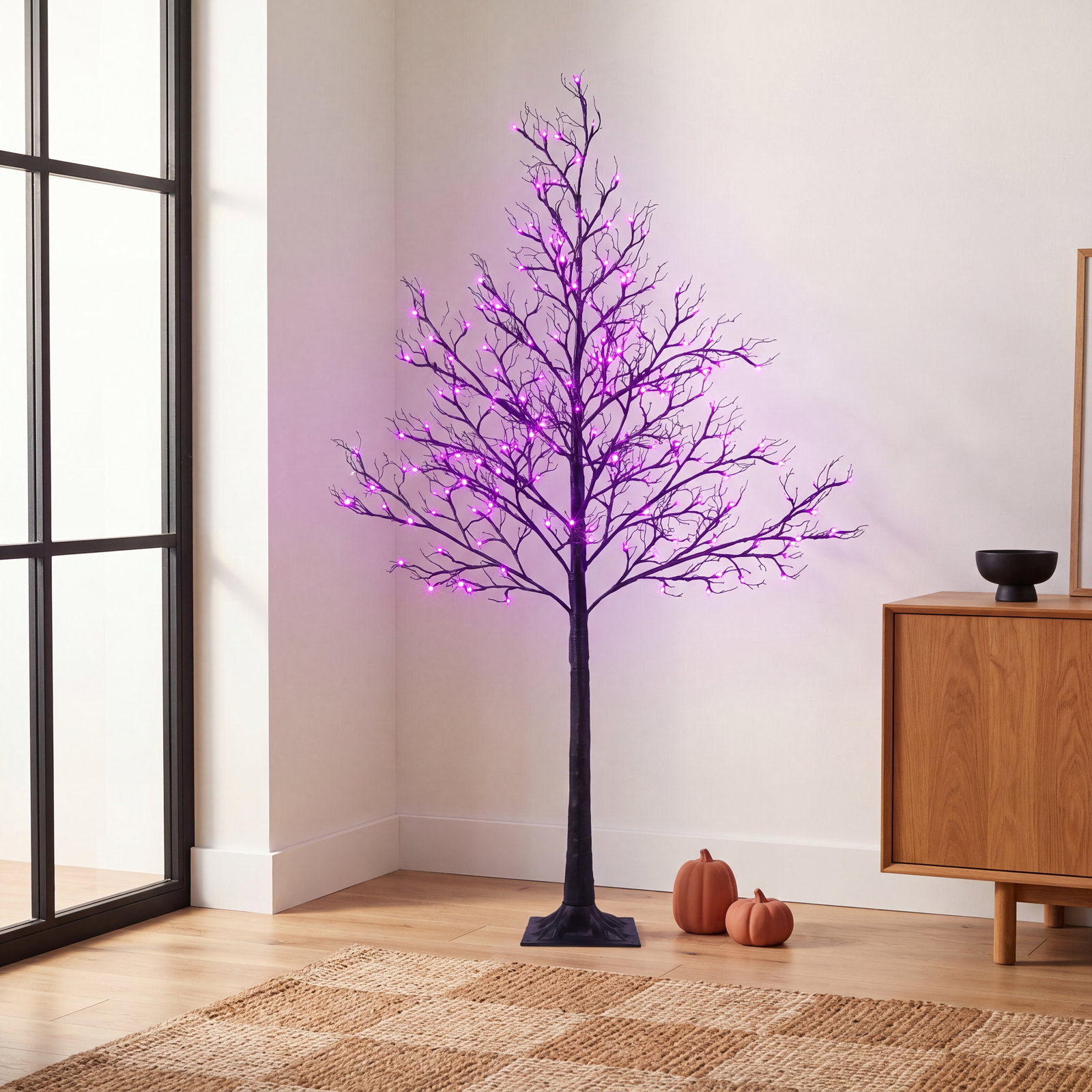 6' Halloween Black Willow LED Tree