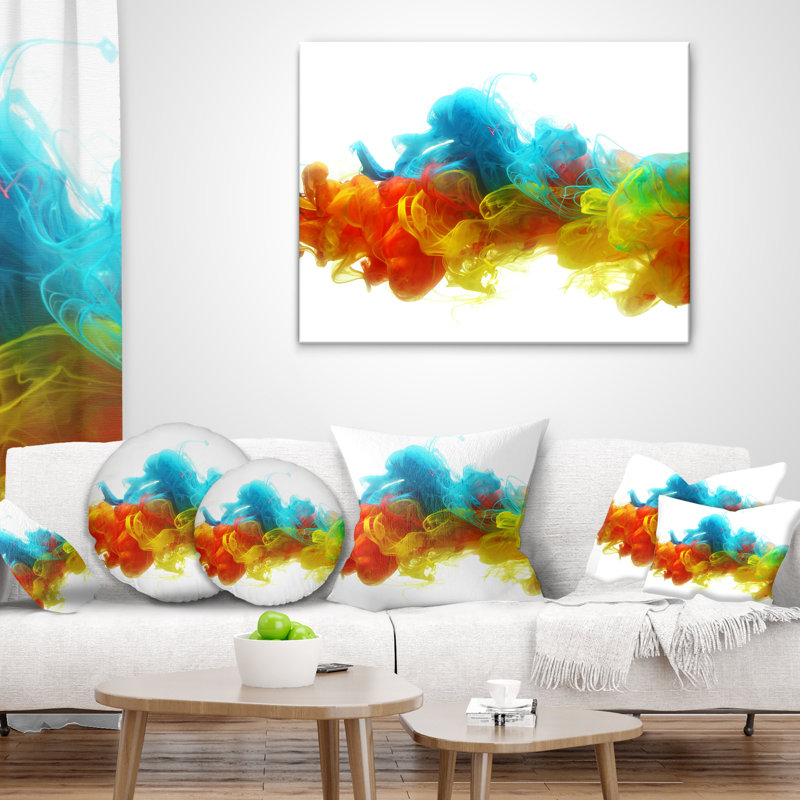 Encre colorée dans l'eau - coussin imprimé abstrait, 18 po x 18 po, Carré