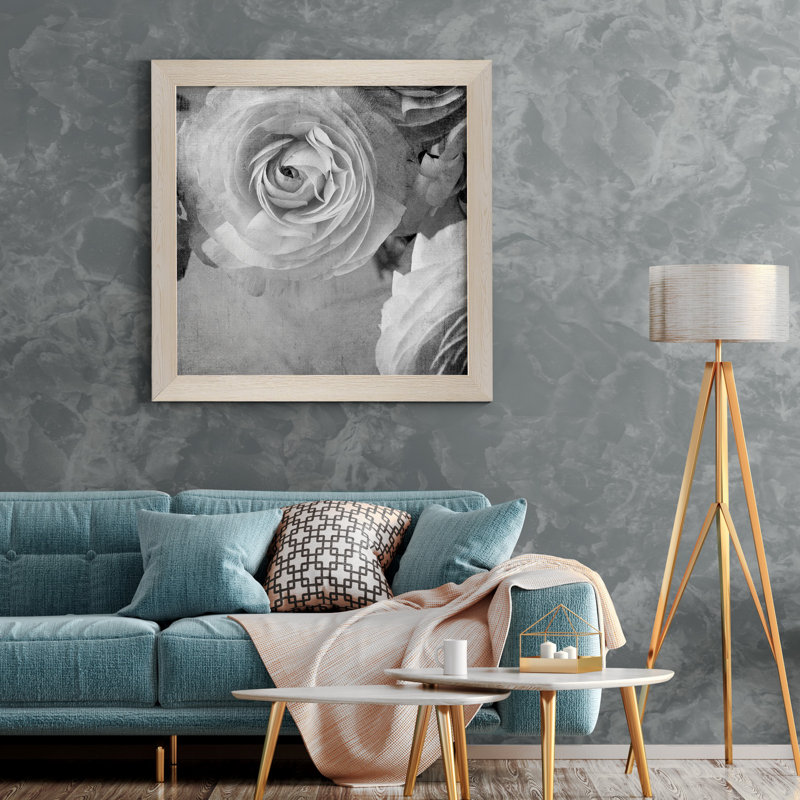 Renoncule foncé IV - cadre photo, H 31,5 po x l 31,5 po x P 1,5 po, Toile blanche encadrée, Pas de tapis