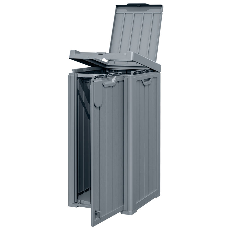 Poubelle extérieure 34 gallons, conception à double accès avec porte avant et porte-étiquette suspendu, Gris