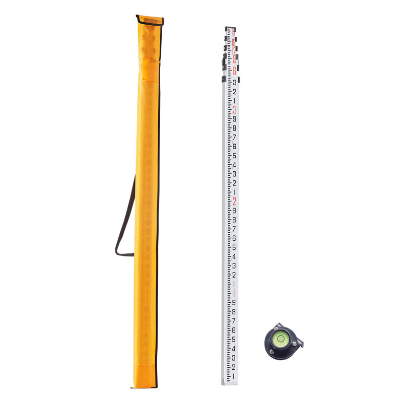 Tige de 18 pieds de qualité télescopique avec échelle de précision à double face, tige de nivellement en aluminium anodisé avec niveau à bulle et sac de transport