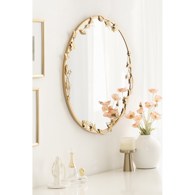 Rosella Round Ornate Metal Wall Mirror, Gold