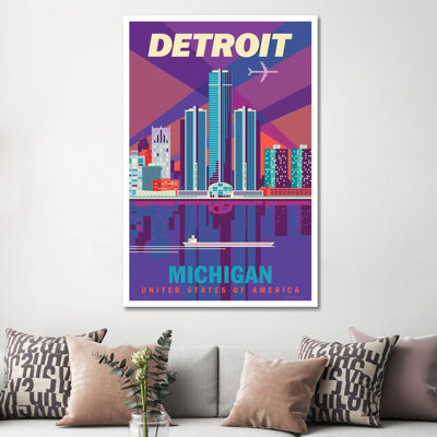 Detroit Travel Poster by Jim Zahniser - Wrapped Canvas Print
