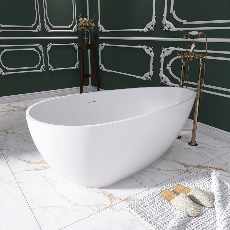 59 In. X 31 In. Solid Surface Freestanding Flatbottom Soaking Bathtub, White