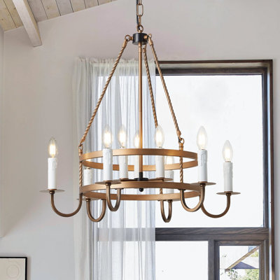 Luminaire suspendu bronze bougie de style campagnard en forme de bougie de style campagnard pour salle à manger (9 lumières)
