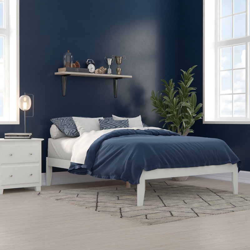 Javaunte Solid Wood Platform Standard Bed, Full, White