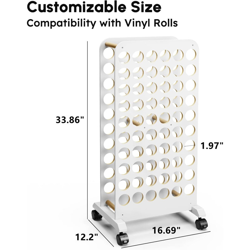 Craft Table Mobile Vinyl Roll Holder 60 Compartments Vinyl Storage table with Locking Caster Wheels