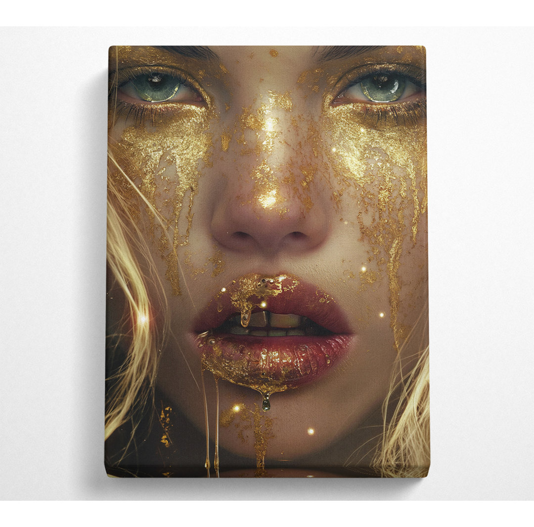 Gold Leaf Face Girl - Einzelner Bilderrahmen Kunstdrucke auf Leinwand