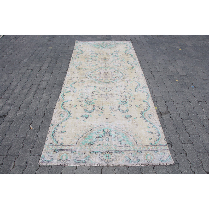 Tapis rétro Oushak en vert antique pour décoration de cuisine - tapis Anatolian
