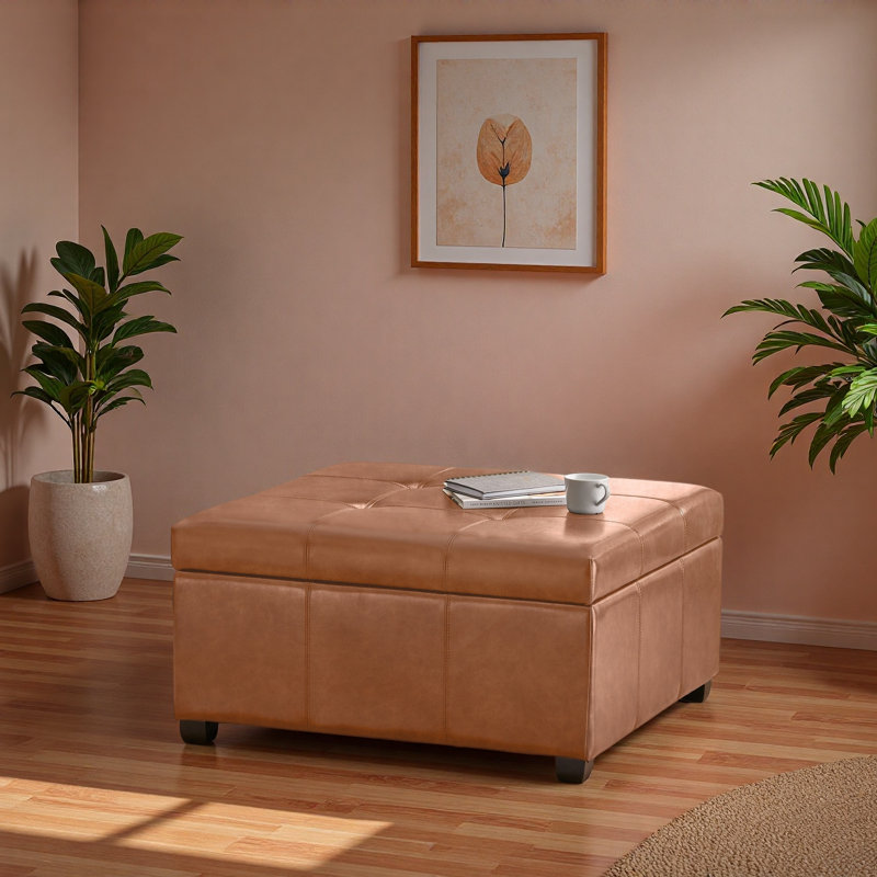 Faux Leather Tufted Storage Ottoman