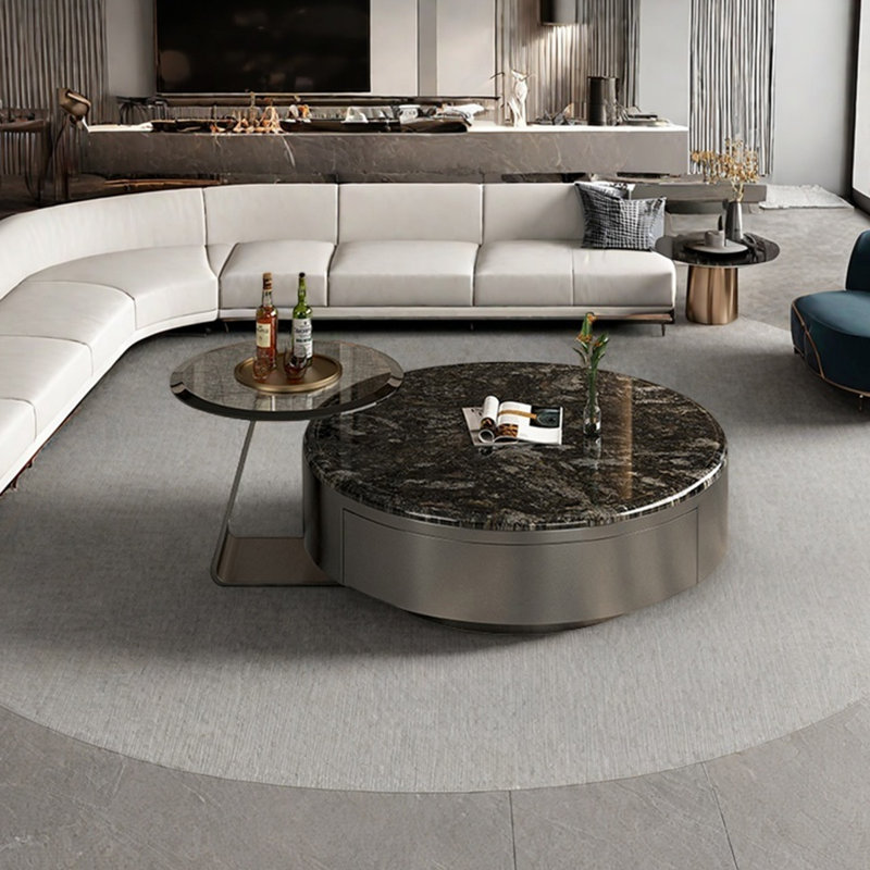 Table basse italienne ronde en marbre, Noir / transparent / multicolore
