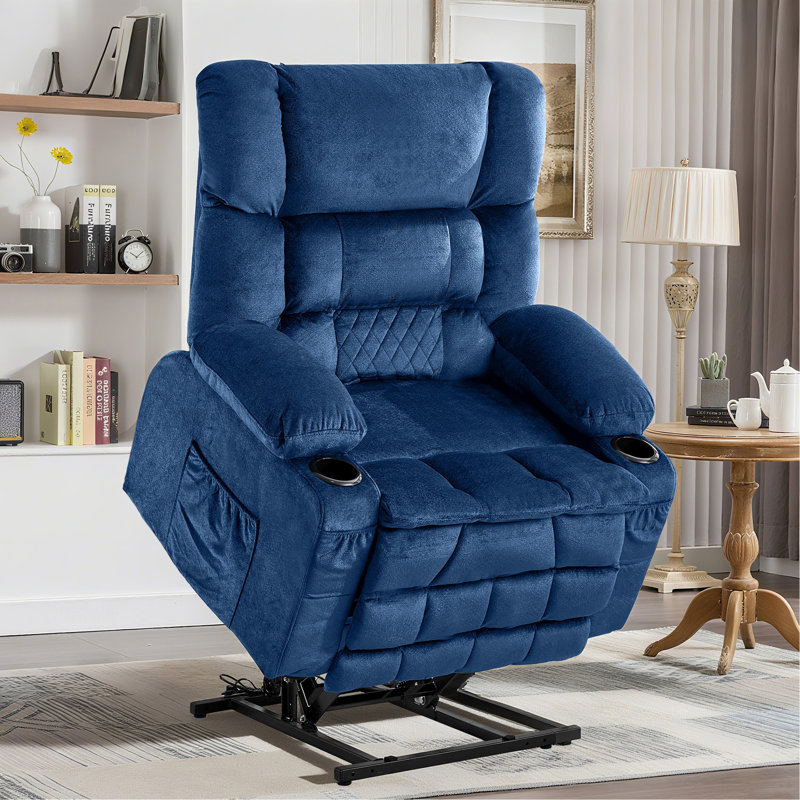 Fauteuil inclinable à deux moteurs et grand releveur pour personnes âgées, Bleu