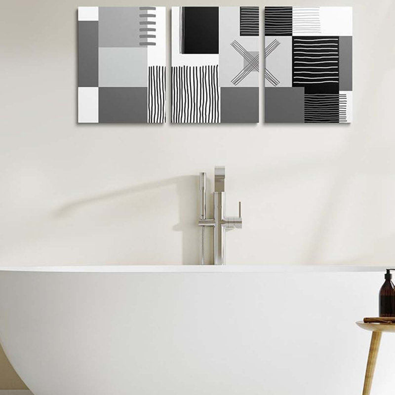 3 Piece Wrapped Canvas Wall Art, Grey