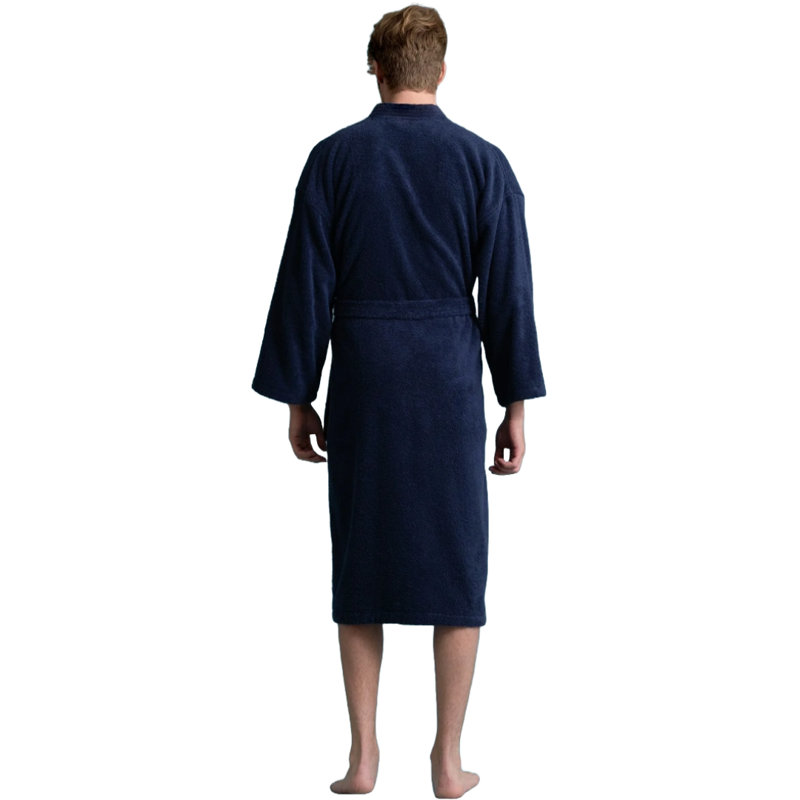 Peignoir mi-mollet 100% coton avec poches Ladijah, Bleu marine