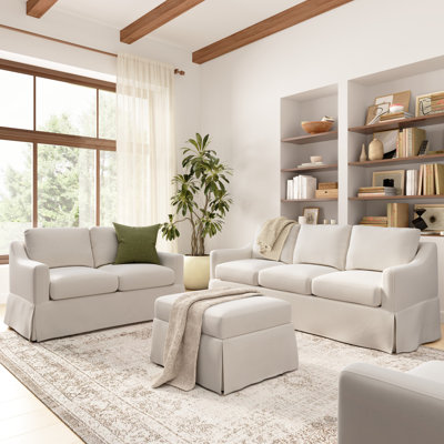 Canapé de 80 W, causeuse de 57 W et repose-pieds de rangement avec housses