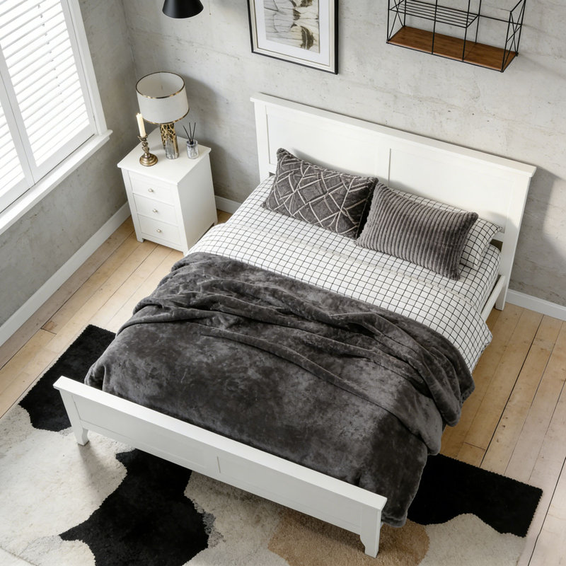 Modern Solid Wood Platform Bed, Full, White