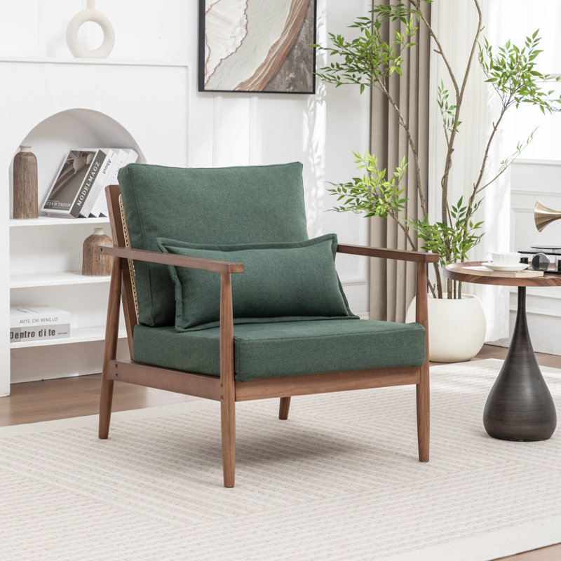 Rayn Solid Wood Upholstered Armchair, Green