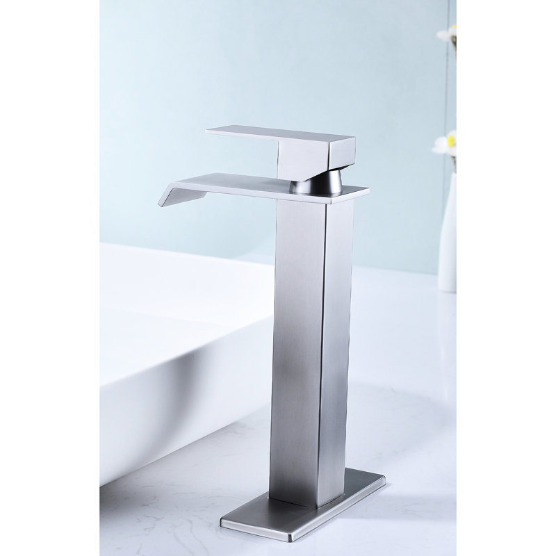 Waterfall Flow Bathroom Faucet In Brushed Nickel - Single Handle For Superior Functionality, Stainless Steel Construction Stylish With Nickel, Control, Robust