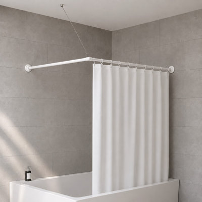Wall Mounted Adjustable L-Shaped Corner Bathtub Curtain Rod 37 to 71L - Width 31.5 White