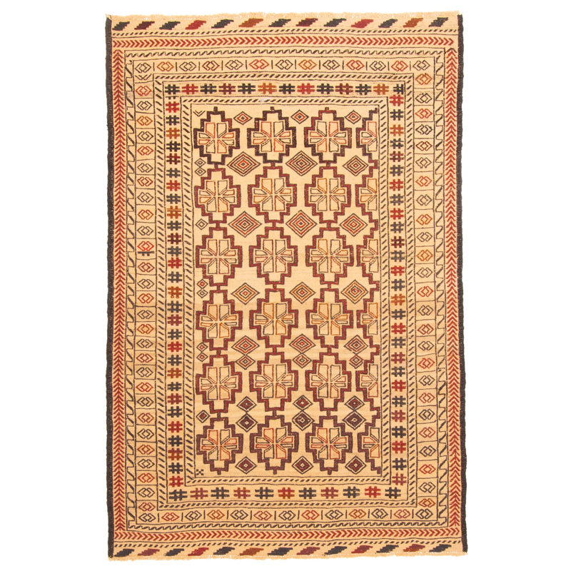 Tapisserie Shiravan SMK beige Kilim 3 pi 10 po x 5 pi 11 po