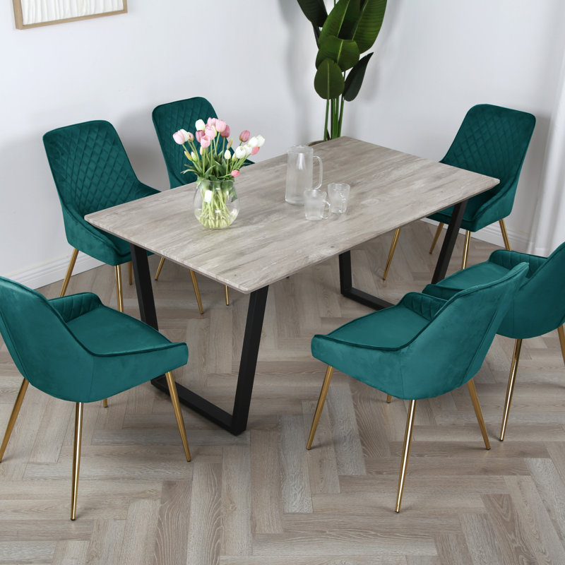 Mely 6 - Person Dining Set, Oak, Green/Gold