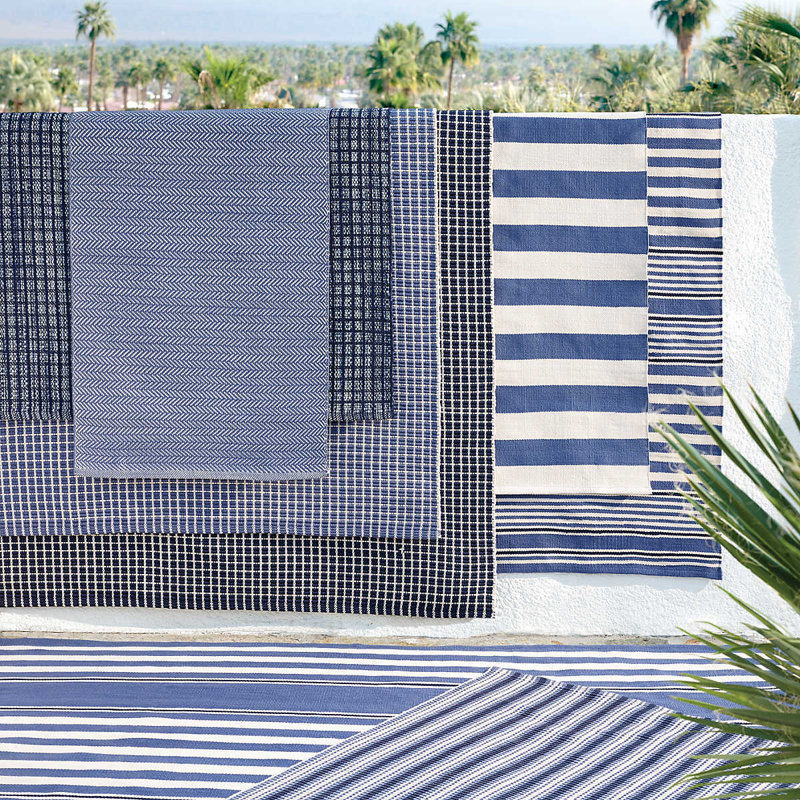 Rugby Stripe Denim Handwoven Indoor/Outdoor Rug, Rectangle 4' x 6'