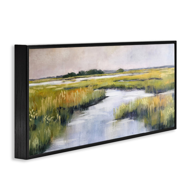 Art giclée sur les marais de Grassy, Giclée encadrée noir minuit, H 10 po x l 24 po