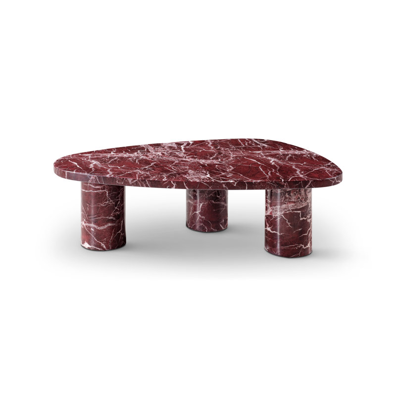 48" Red Genuine Marble And Marble Free Form Coffee Table