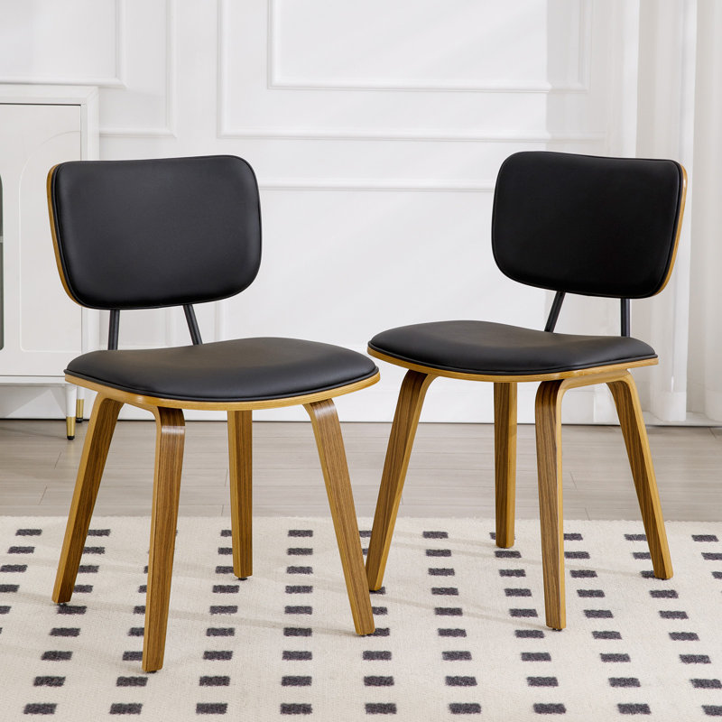 Faux Leather Upholstered Side Chair Dining Chair And Walnut Wood Finish, 2, Black