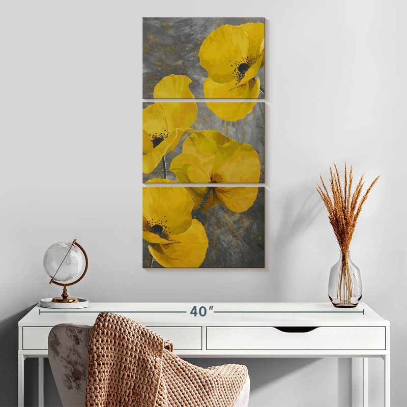 Coquelicots jaunes doux, H 32 po x l 15 po