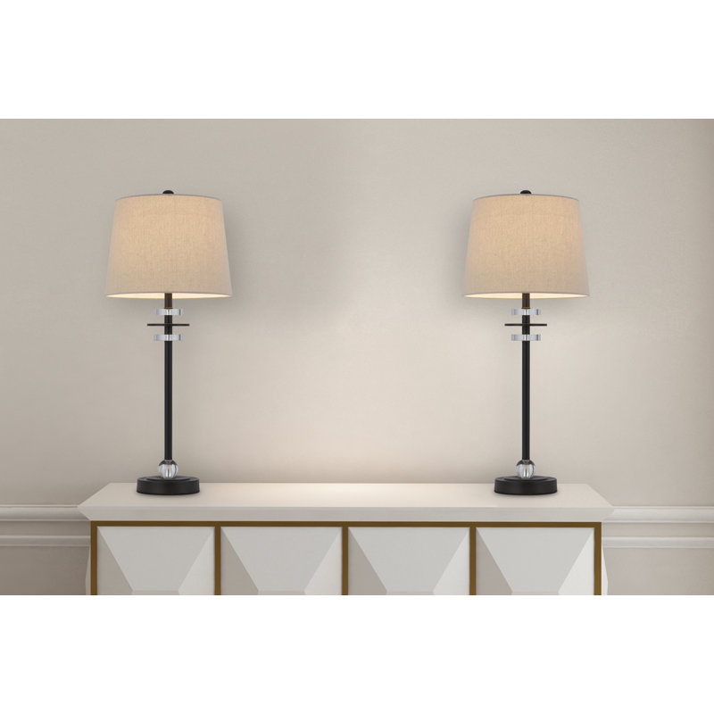 Metal Table Lamp, Black, Antique Beige