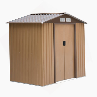 7' X 4' Outdoor Storage Shed, Garden Tool House With Foundation, 4 Vents And 2 Easy Sliding Doors