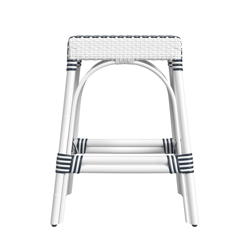 Lennart Counter/Bar Stool, Counter Stool (24.5" Seat Height), White/Navy Stripe/ White Rattan Frame