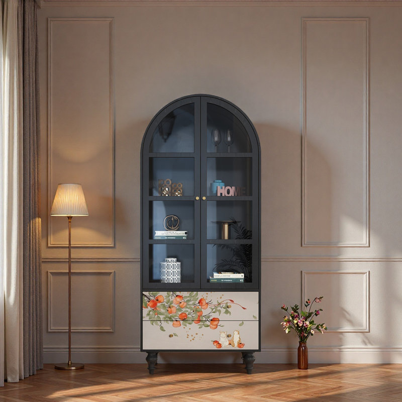 Solid Wood Glass Display Cabinet with Drawers