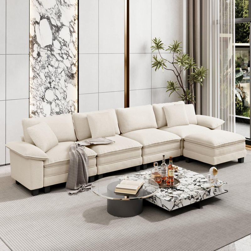158" Modular Sectional Sofa, Oversized L Shaped Couches with Ottoman, 5-Seater Deep Seat Sofa with Throw Pillow
