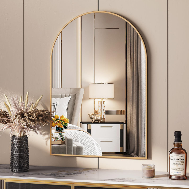 Bogen Wall Mirror Bathroom Mirror, 66 X 96 Cm, Decorative Wall Mirror, Arch Semicircular Makeup Mirror, Tempered Glass With Aluminium Frame For Bathroom, Hallway, Living Room, Bedroom