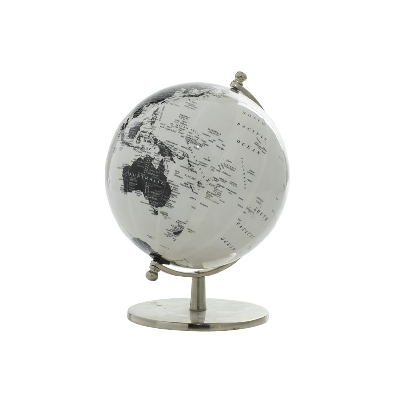 Globe terrestre éducatif/géographique en métal aluminium blanc