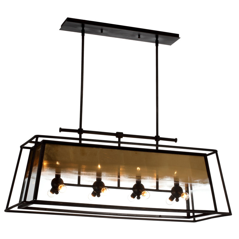 12 - Light Rustic Iron With Gold Leaf Glass Kitchen Island Pendant, Gold