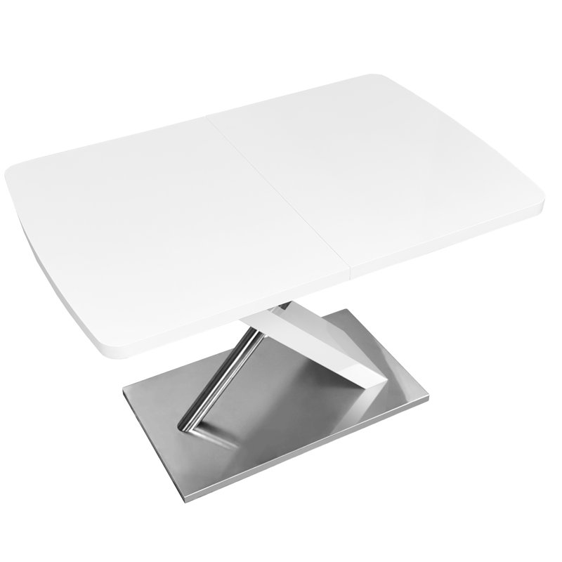 47.25" - 63" Dining Table, Original Wood, Seating 4-6 People, Retractable Table, Cross Metal Base And Stainless Steel Tubing