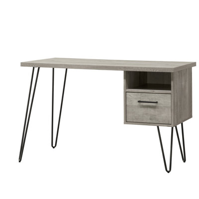 Bureau en chêne gris avec espace de rangement supplémentaire - Économie, facile à retenir, + métal, gris délavé, 48,34 po Largeur, largeur de 29,97 po, profondeur de tiroir et de tablette de 24,13 po, entretien, lavage x po, 44,01 lb