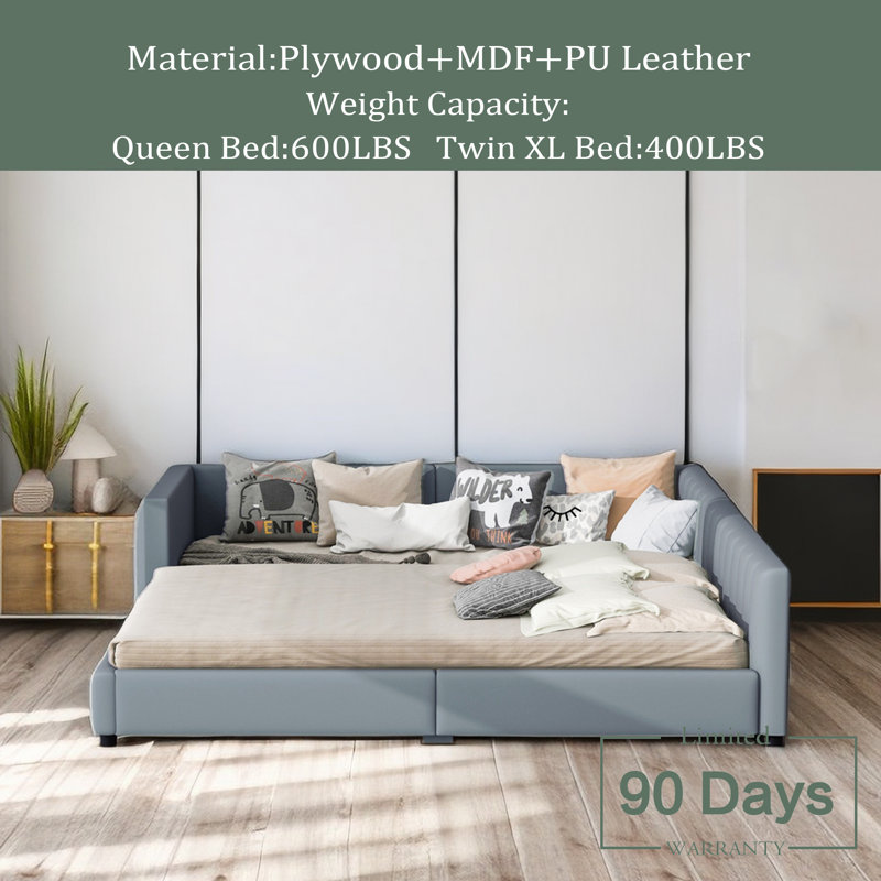 Vegan Leather Platform Bed, Gray