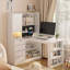 Bureau en L avec chargeur, bureau d'ordinateur avec tiroirs, bibliothèque, avec éclairage à DEL, bureau d'angle moderne, bureau à domicile, bureau d'écriture en L, bureau d'ordinateur de coin avec rangement-468474230