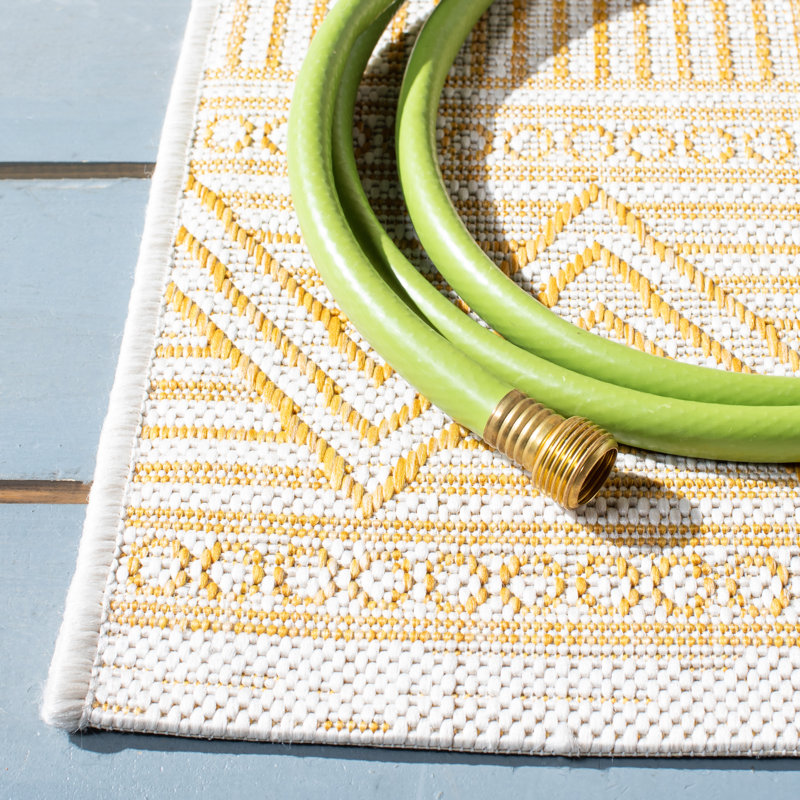 Tapis intérieur / extérieur jaune Mertens, Rond 6 pi 7 po
